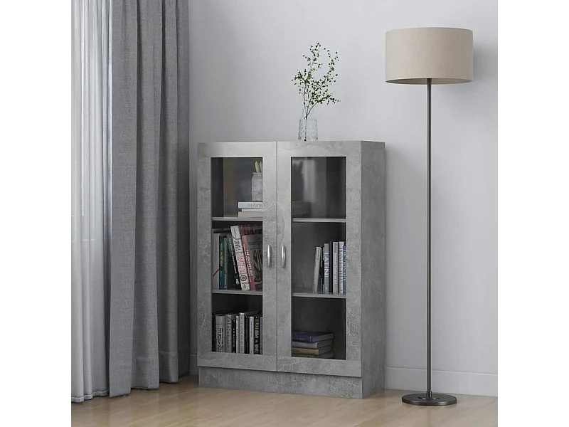 Vetrina in cemento grigio 82,5x30,5x115 cm in legno ingegnerizzato