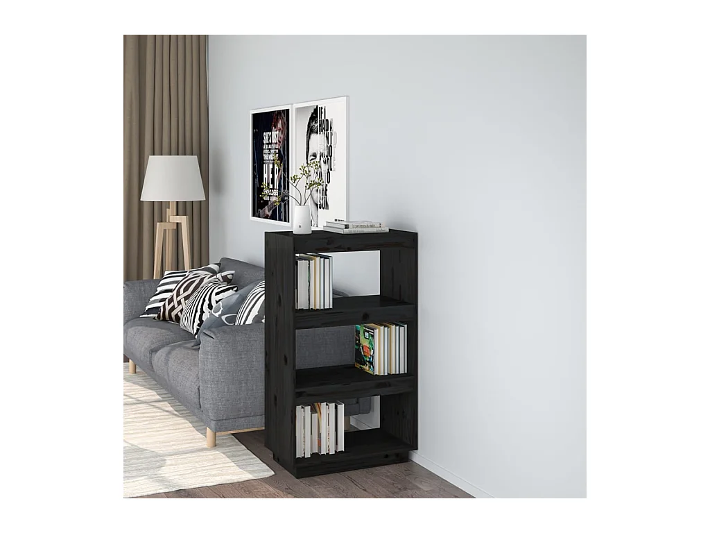 Librería/Bifurcador de ambientes Negro 60x35x103 cm Pino Macizo