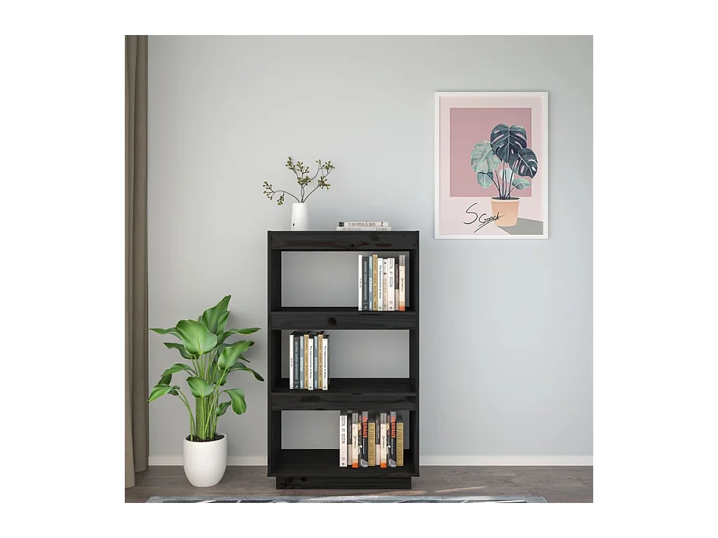 Bibliothèque/Séparateur de pièce Noir 60x35x103 cm Pin massif