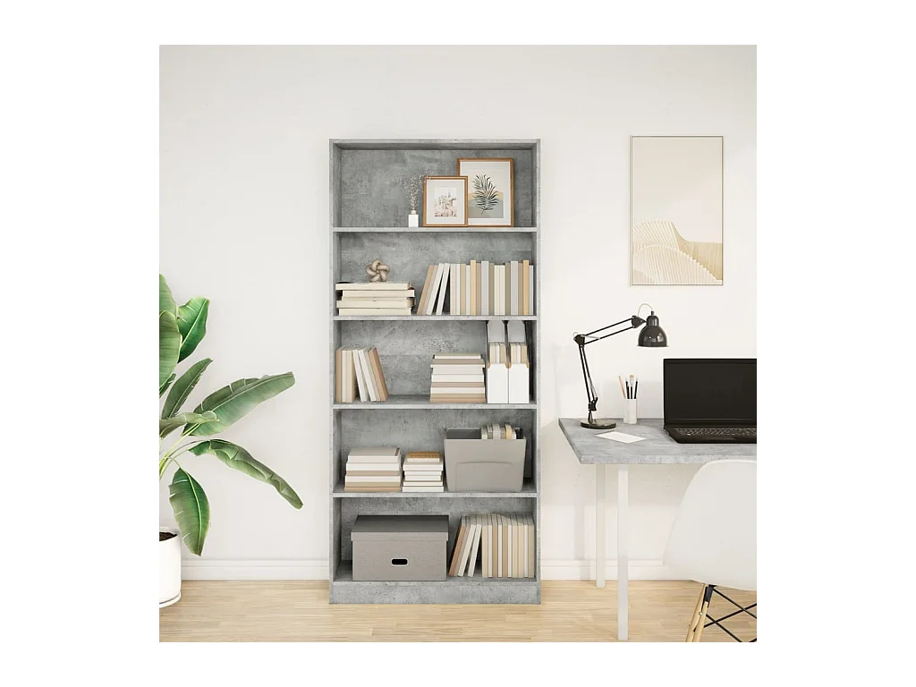 Bibliothèque gris béton 80x24x176 cm bois d'ingénierie