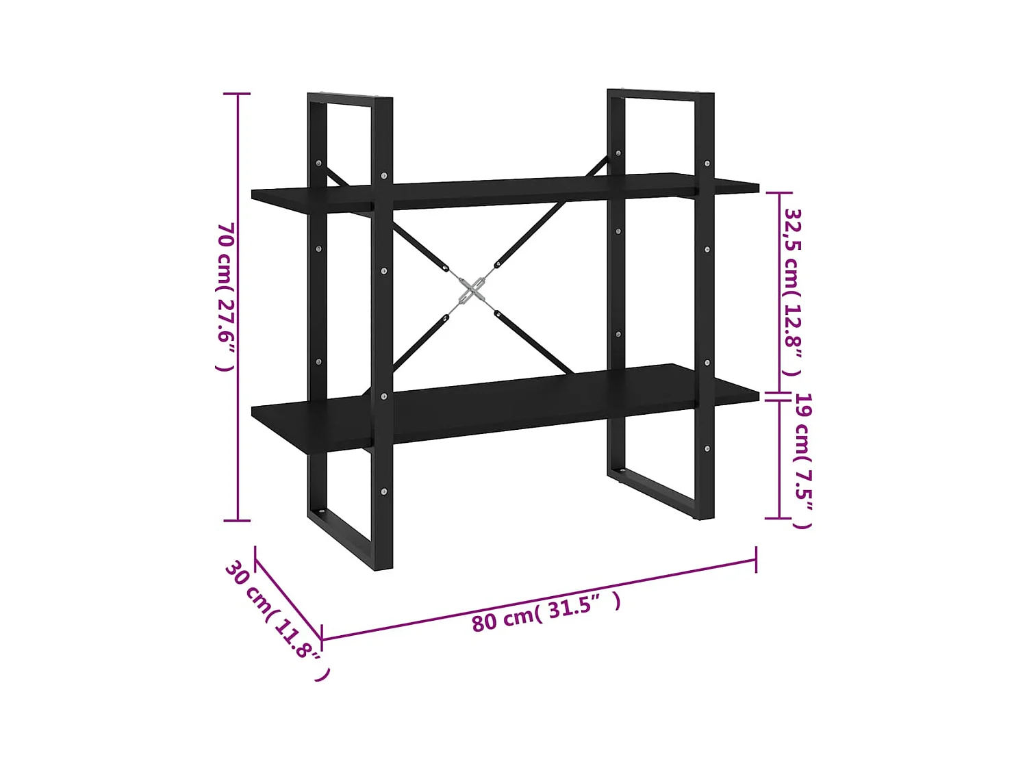 Bibliothèque à 2 niveaux Noir 80x30x70 cm bois d'ingénierie