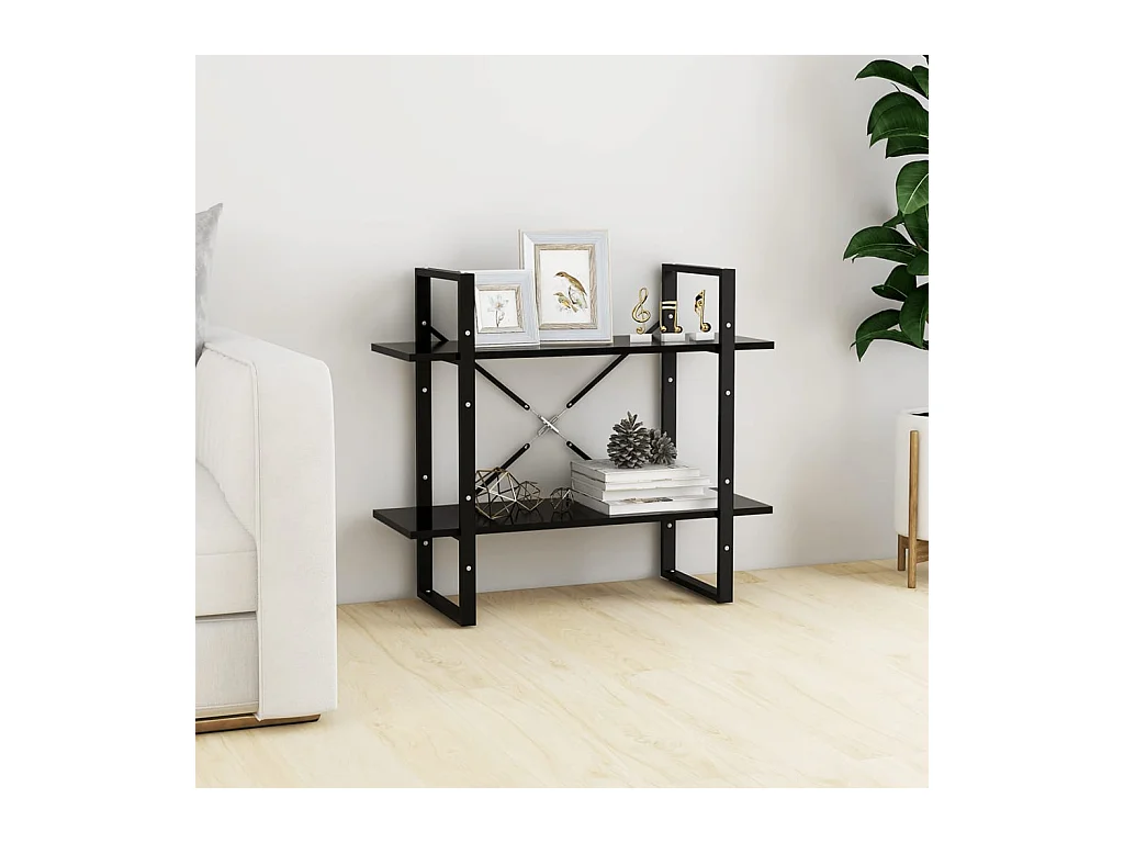 Librería de 2 niveles Negra 80x30x70 cm madera de ingeniería