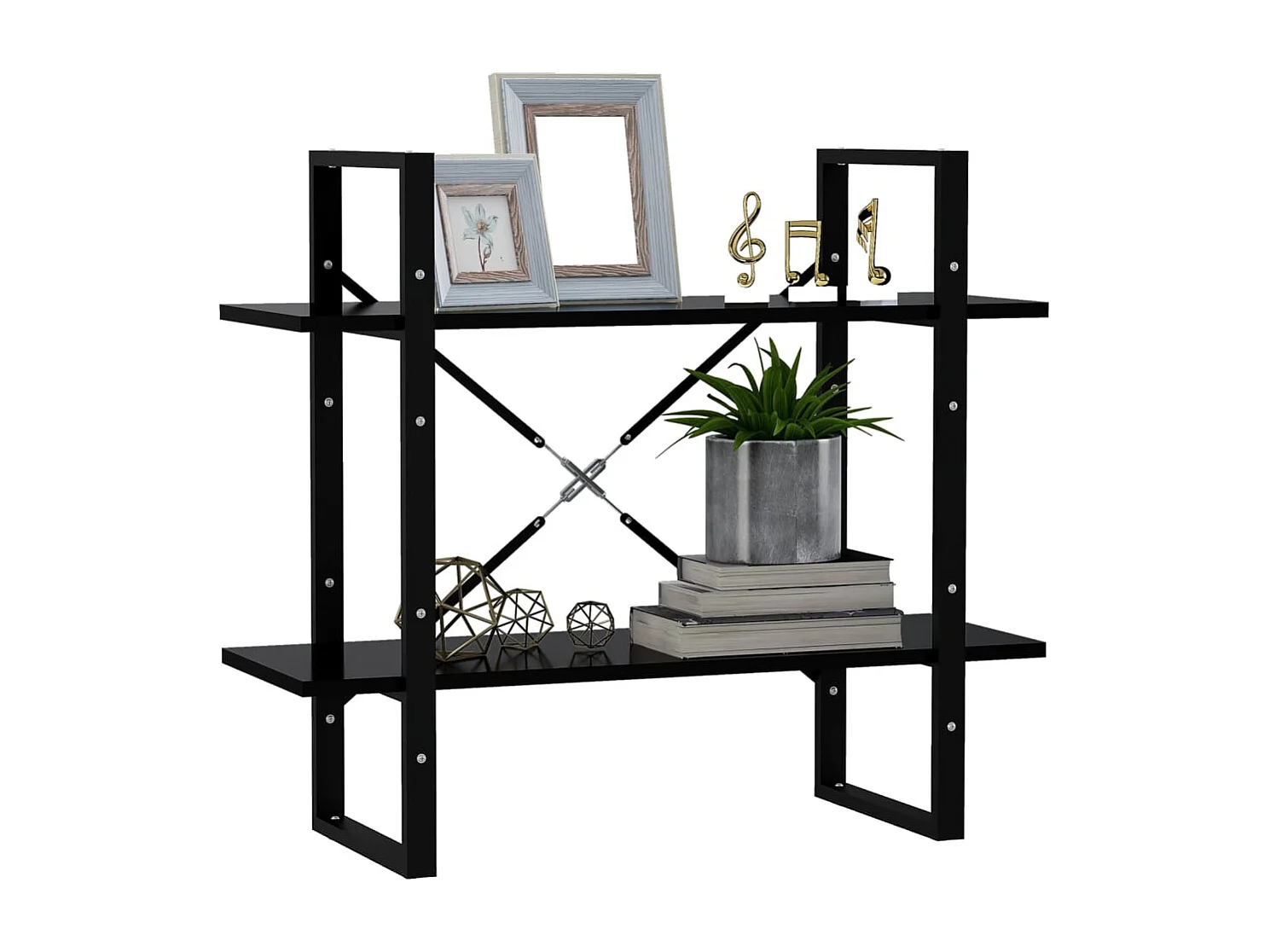 Librería de 2 niveles Negra 80x30x70 cm madera de ingeniería