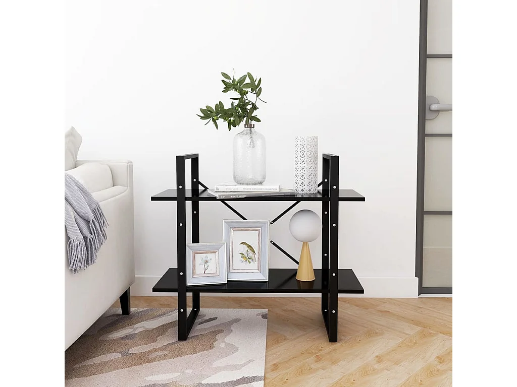Librería de 2 niveles Negra 80x30x70 cm madera de ingeniería