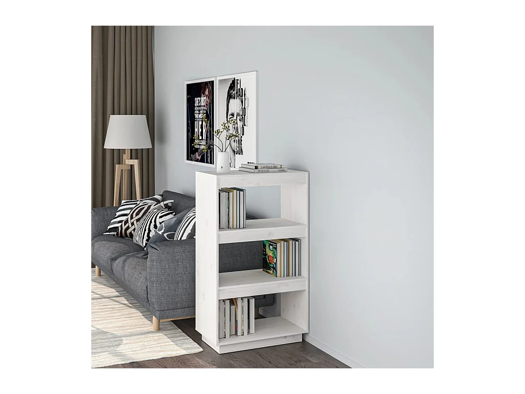Librería/Bifurcador de ambientes blanco 60x35x103 cm Pino macizo