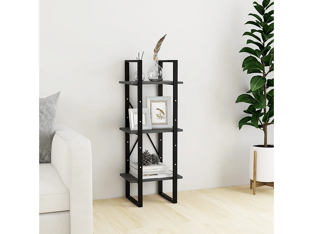 Bibliothèque à 3 niveaux Gris 40x30x105 cm Bois de pin massif