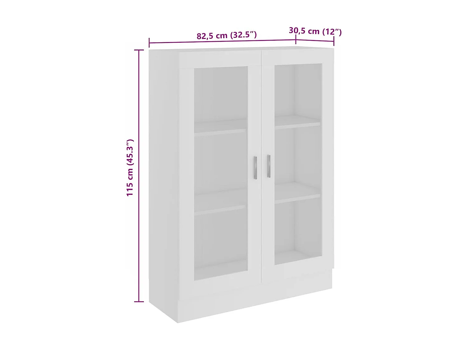 Vitrinekast Wit 82,5x30,5x115 cm Bewerkt hout