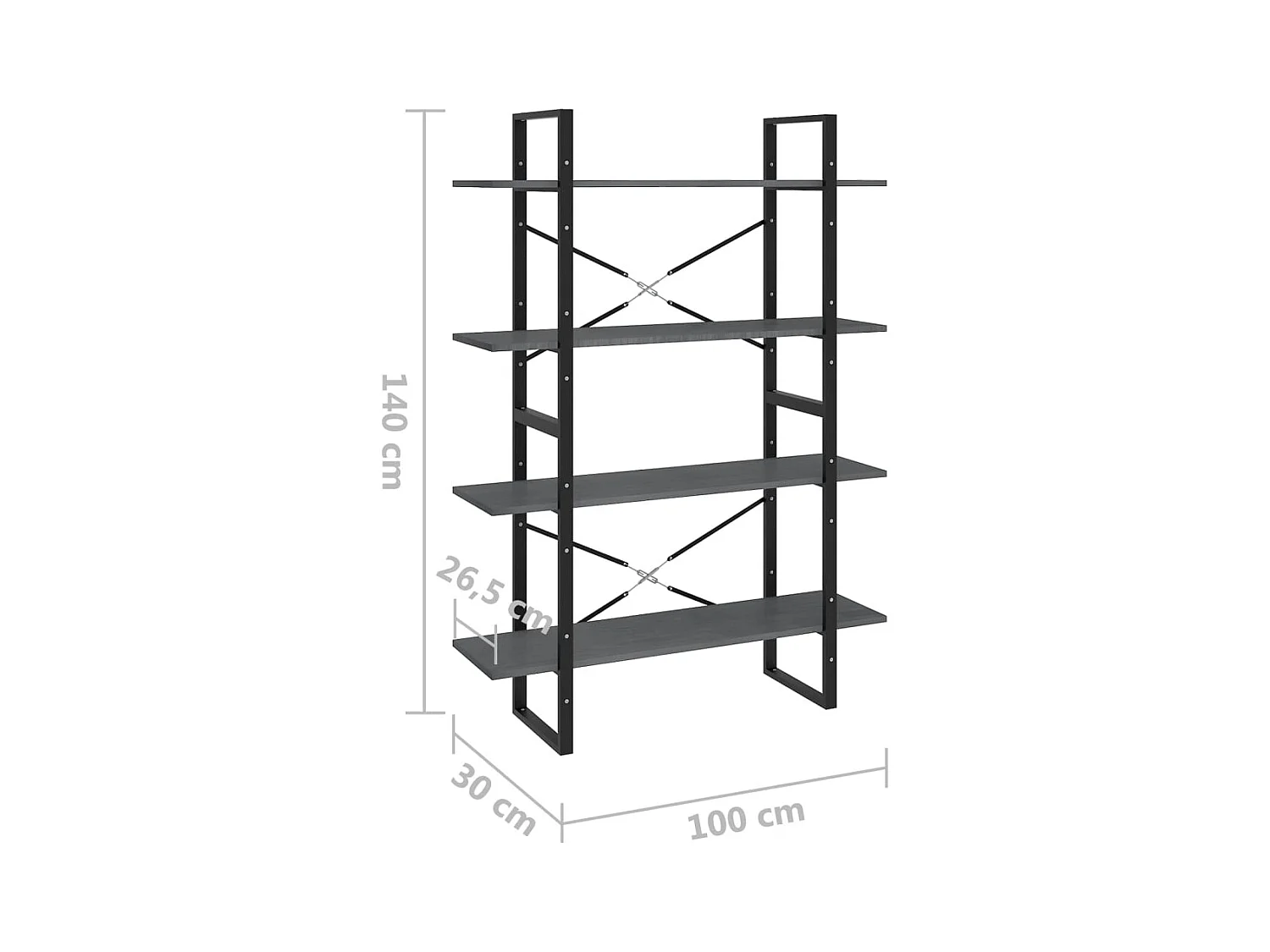 Bibliothèque à 4 niveaux Gris 100x30x140 cm Bois de pin massif