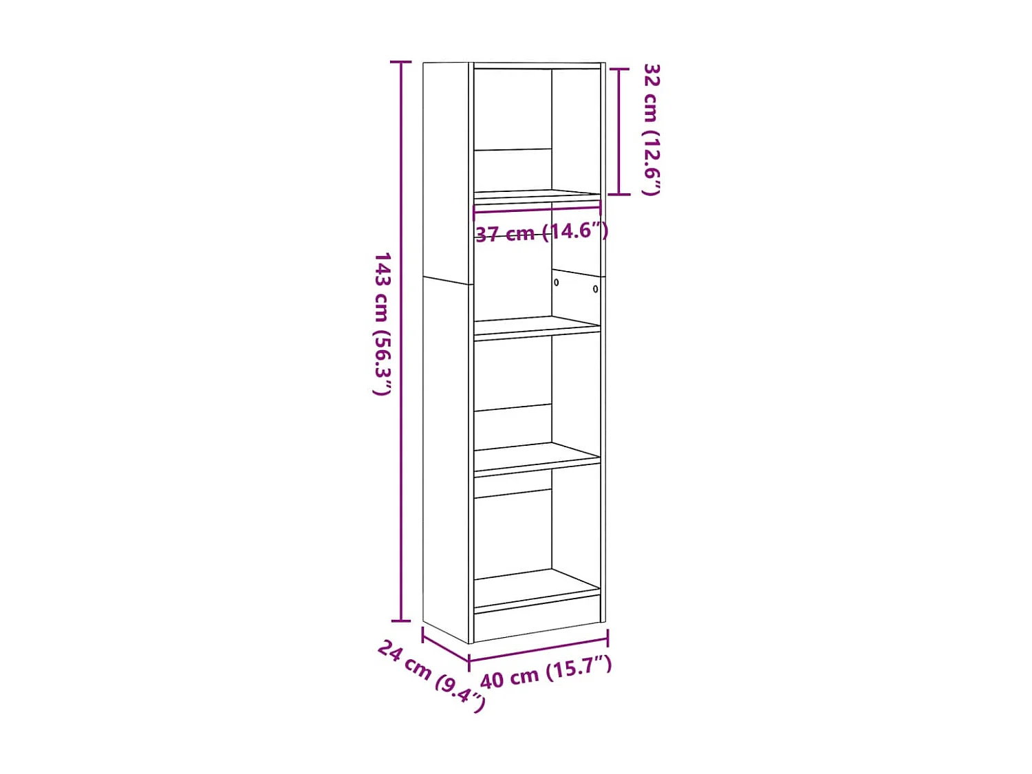 Librería negra 40x24x143 cm madera contrachapada