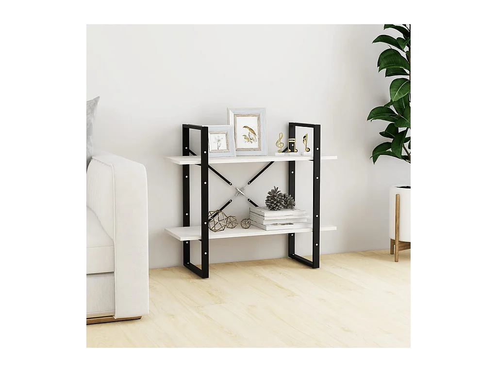 Librería de 2 niveles Blanca 80x30x70 cm Madera maciza de pino