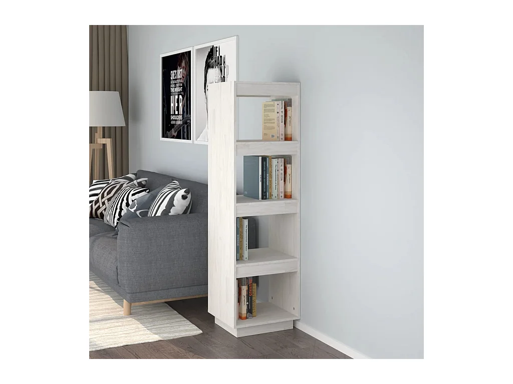 Librería/Bifurcador de ambientes blanco 40x35x135 cm Pino macizo