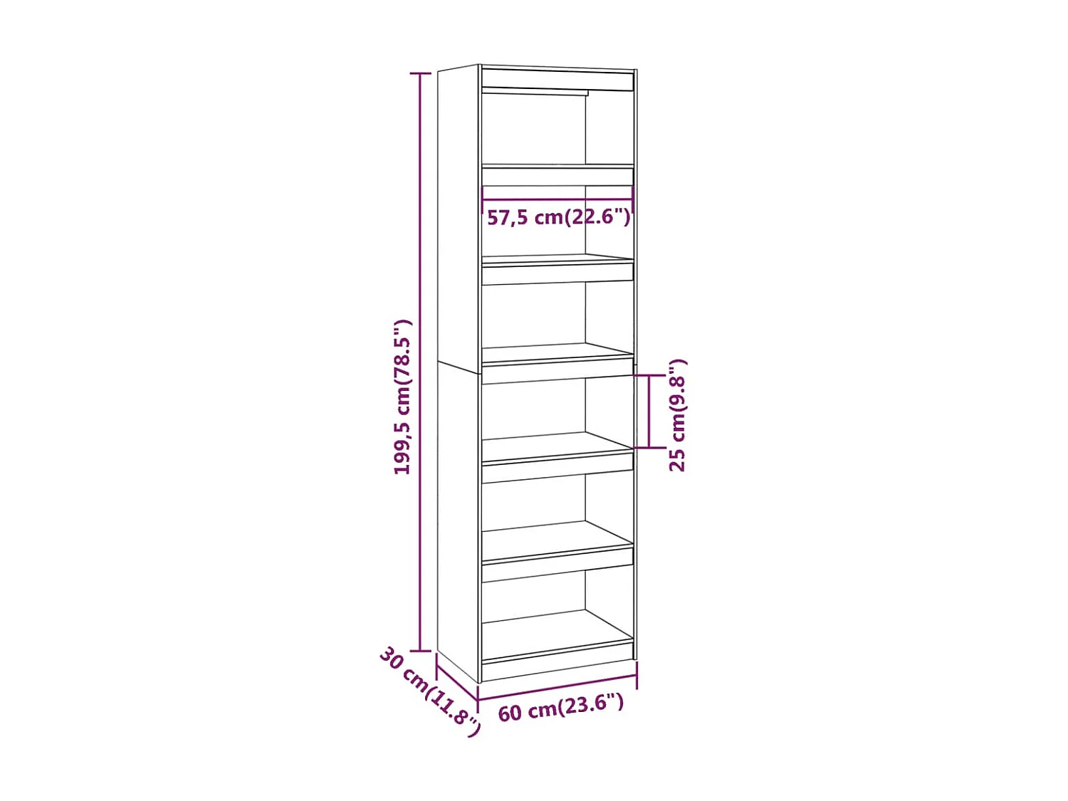 Librería/Separador de ambientes 60x30x199,5 cm pino macizo