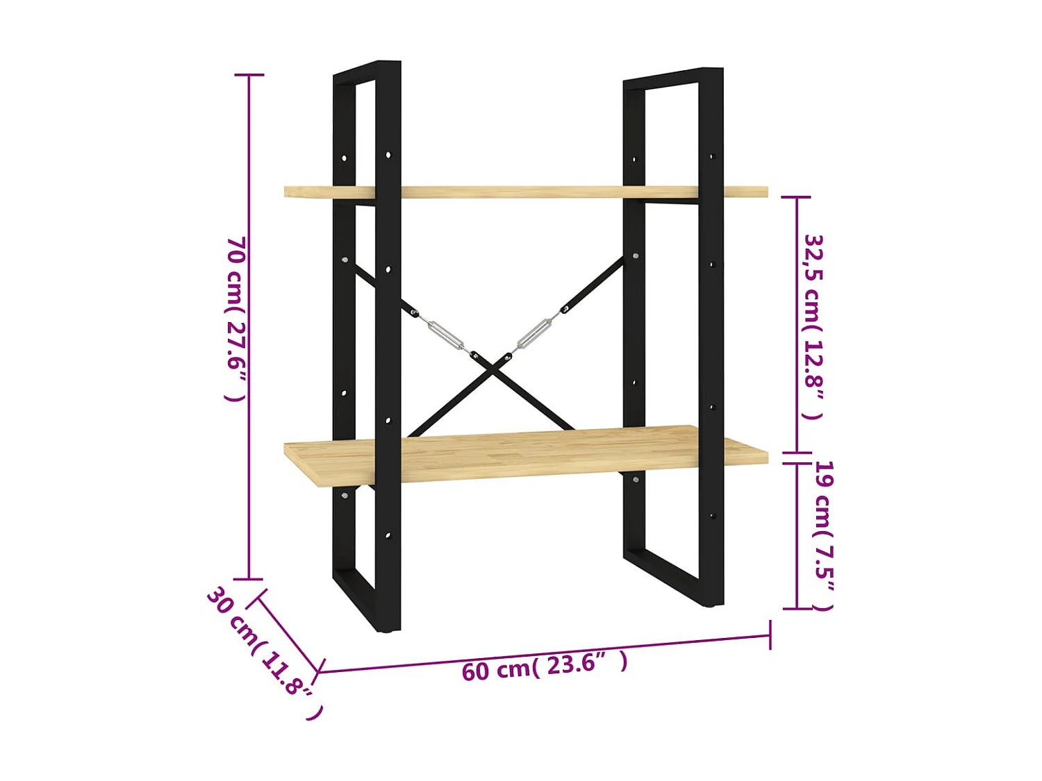 Boekenkast met 2 niveaus 60x30x70 cm Massief grenenhout