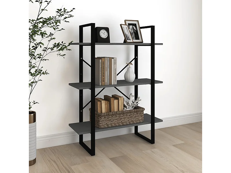 Libreria a 3 ripiani Grigio 80x30x105 cm Legno massello di pino