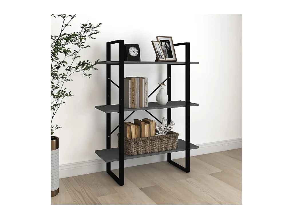 Bibliothèque à 3 niveaux Gris 80x30x105 cm Bois de pin massif