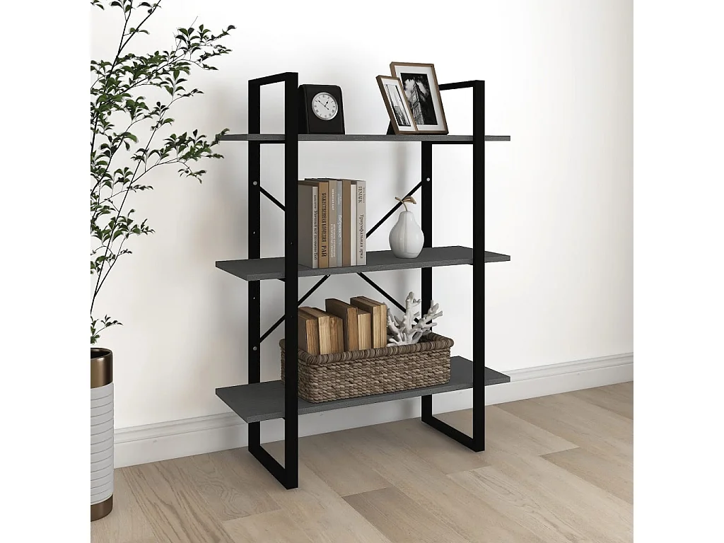 Bibliothèque à 3 niveaux Gris 80x30x105 cm Bois de pin massif