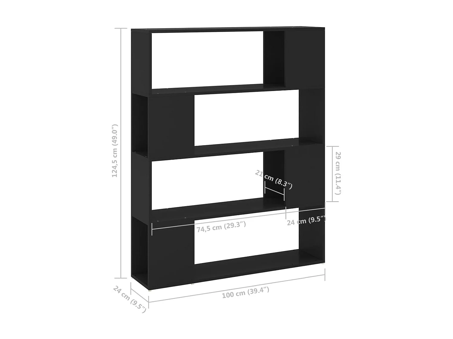 Bibliothèque/Séparateur de pièce Noir 100x24x124 cm