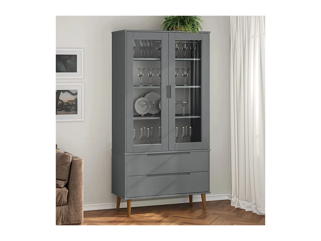 Armoire à vitrine MOLDE Gris 90x35x175 cm Bois de pin massif