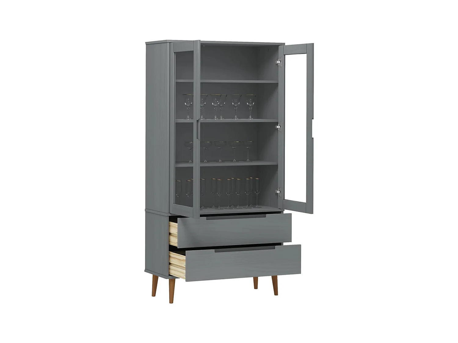 Armoire à vitrine MOLDE Gris 90x35x175 cm Bois de pin massif
