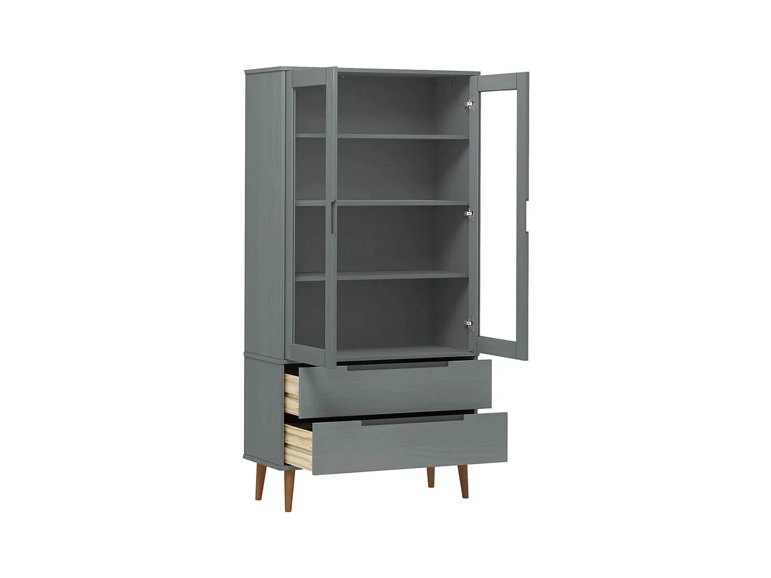 Armoire à vitrine MOLDE Gris 90x35x175 cm Bois de pin massif