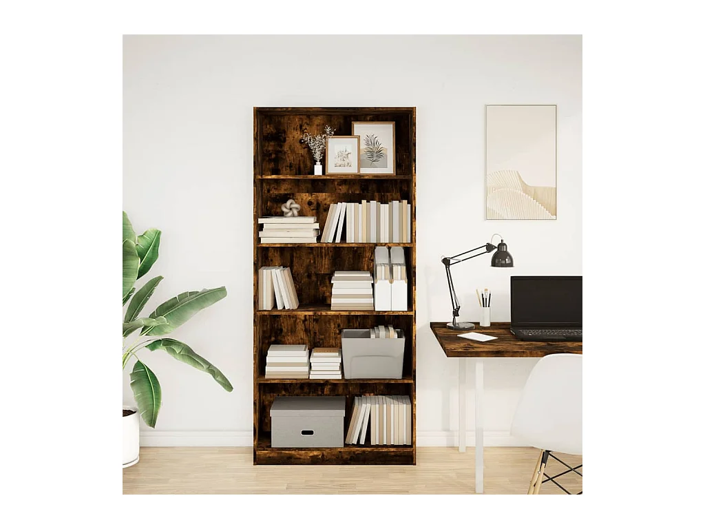 Bibliothèque chêne fumé 80x24x176 cm bois d'ingénierie