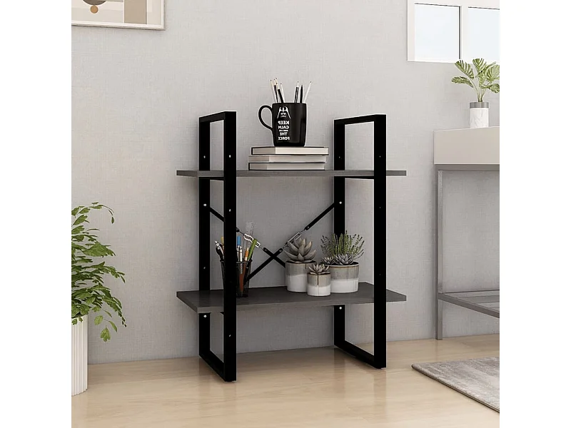 Libreria a 2 ripiani Grigio 60x30x70 cm Legno massello di pino