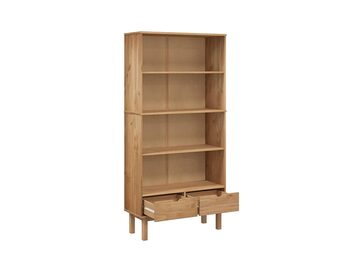Bibliothèque OTTA avec 2 tiroirs Marron Bois massif pin