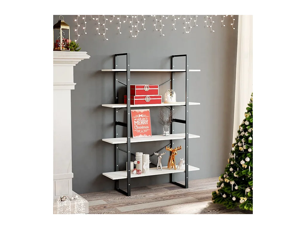 Librería de 4 niveles Blanca 100x30x140 cm Madera maciza de pino