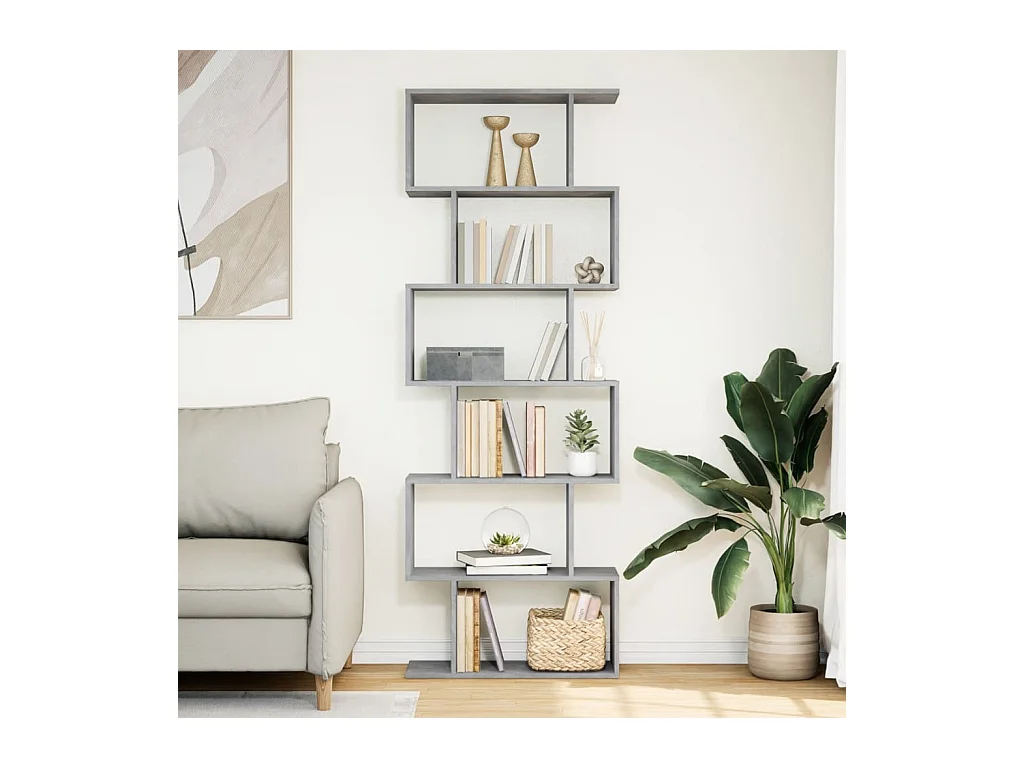 Étagère séparatrice de pièce à 6 niveaux gris béton 70x24x193cm