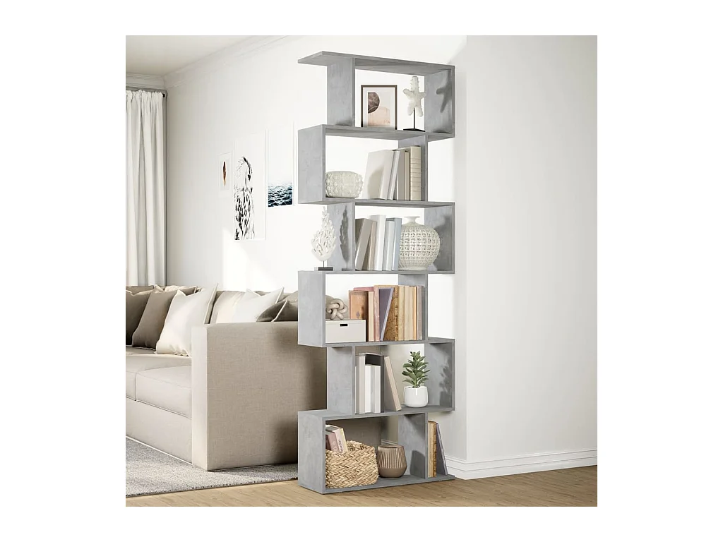 Étagère séparatrice de pièce à 6 niveaux gris béton 70x24x193cm