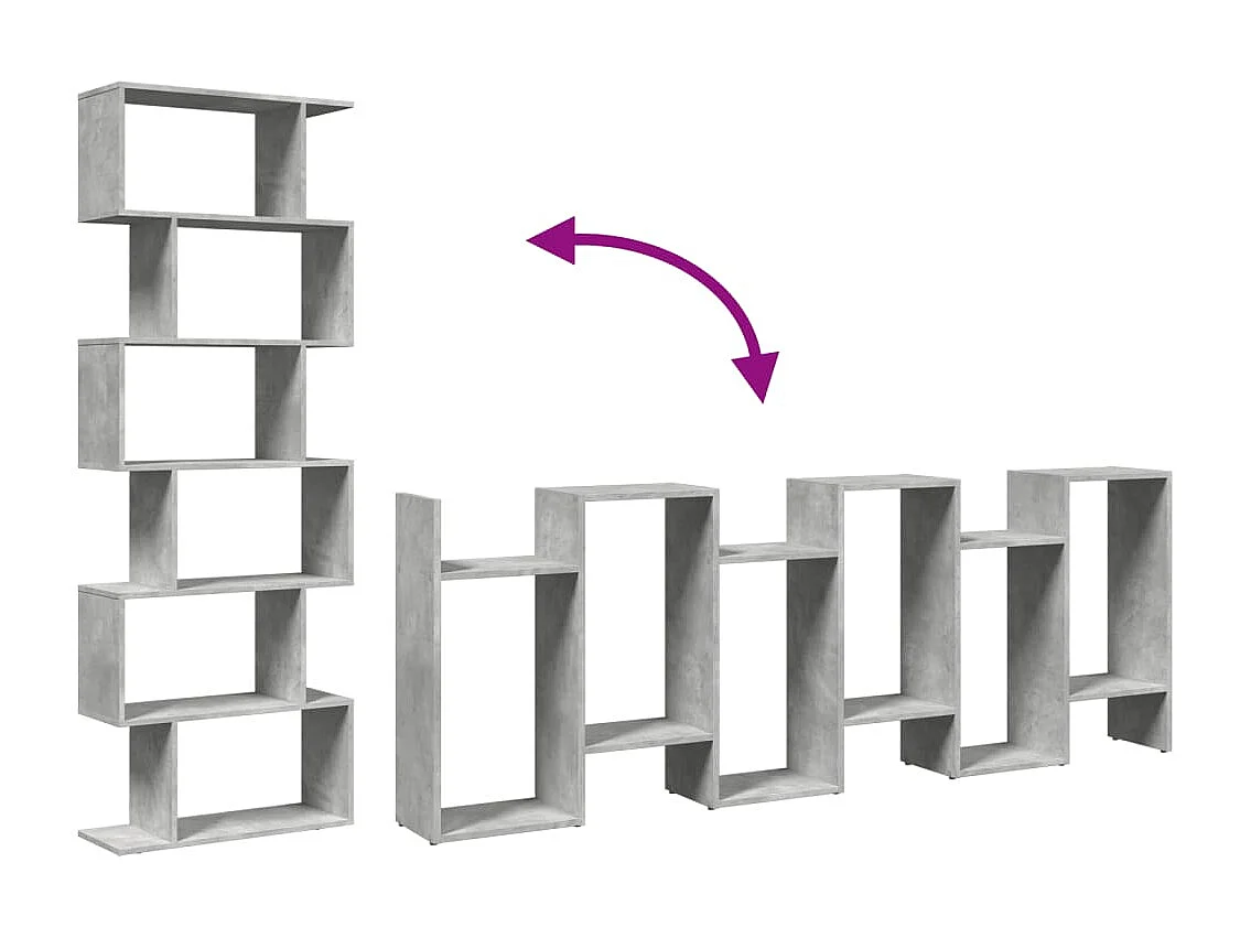 Étagère séparatrice de pièce à 6 niveaux gris béton 70x24x193cm