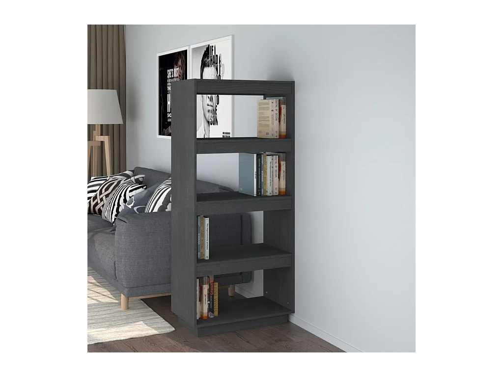 Bibliothèque/Séparateur de pièce Gris 60x35x135 cm Pin massif