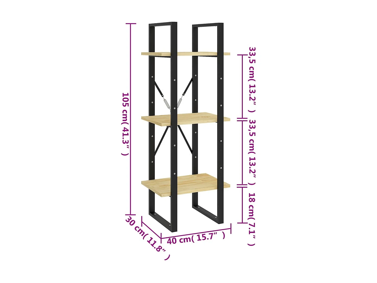Bibliothèque à 3 niveaux 40x30x105 cm Bois de pin massif