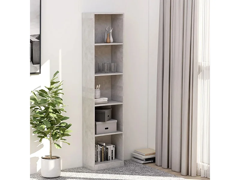 Librería de 5 niveles Gris hormigón 40x24x175cm Madera de ingeniería