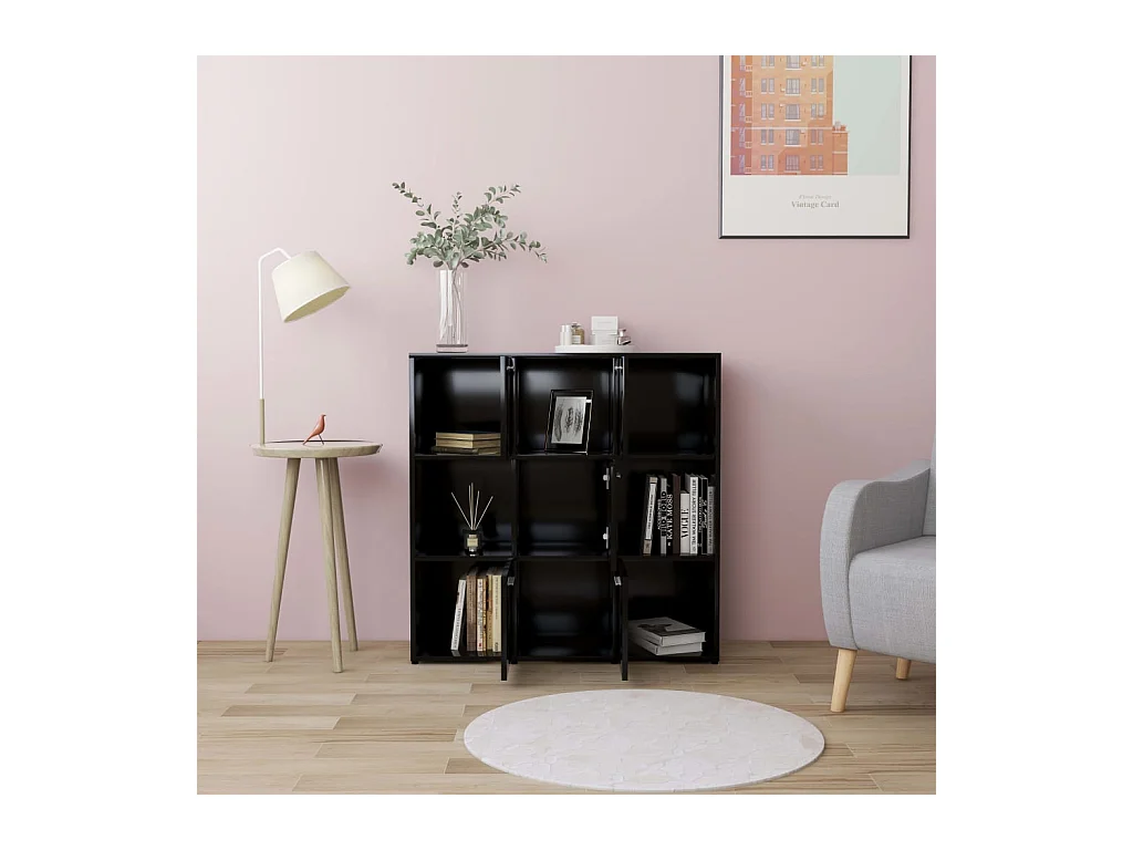 Schwarzes Bücherregal 90x30x90 cm Holzwerkstoff