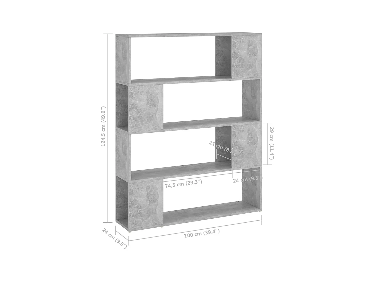 Bibliothèque/Séparateur de pièce Gris béton 100x24x124 cm