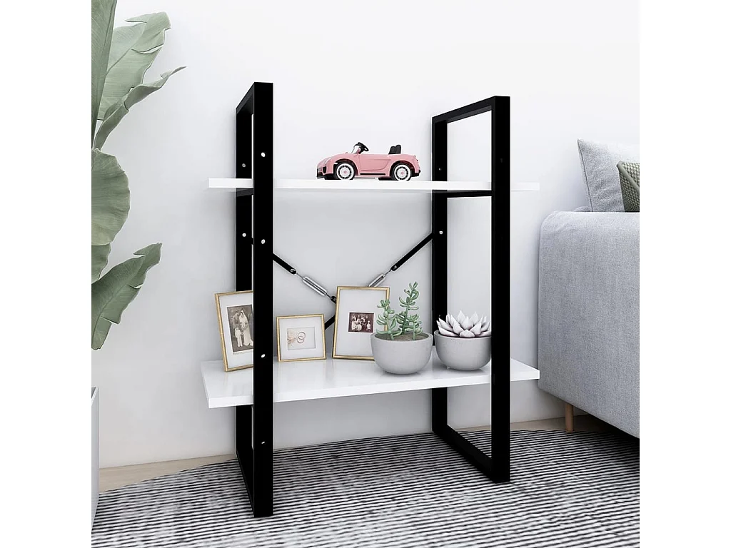 Libreria a 2 ripiani in legno ingegnerizzato bianco 60x30x70 cm