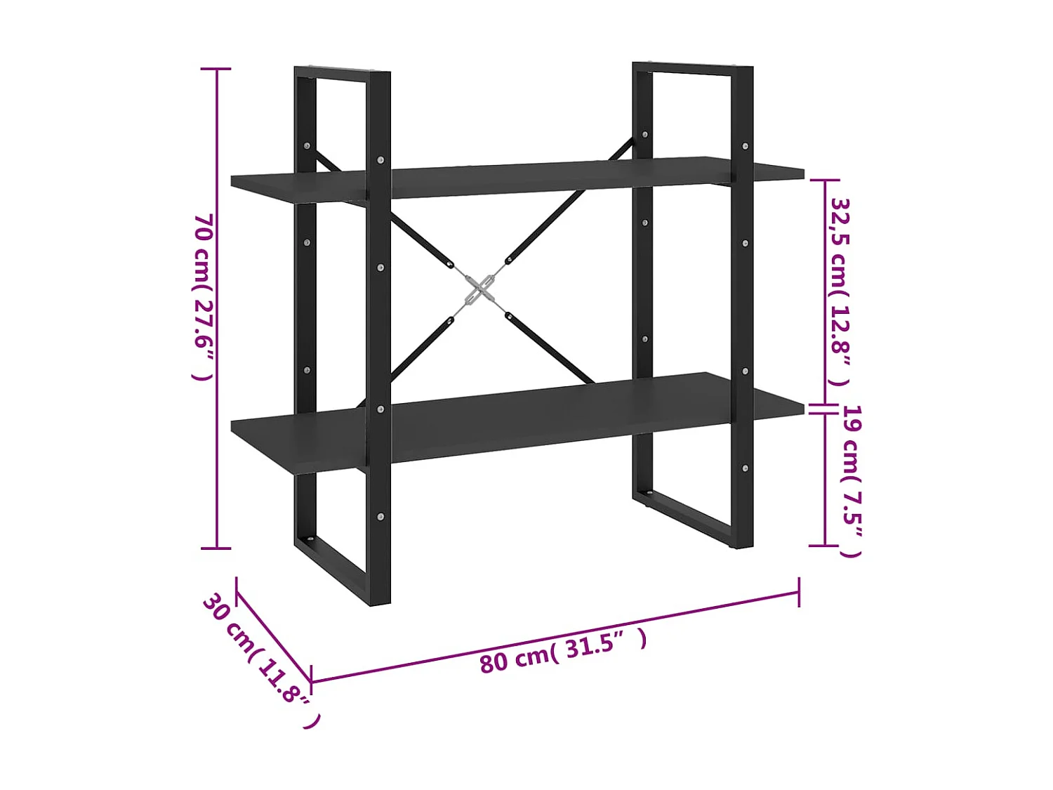 Libreria a 2 ripiani Grigia 80x30x70 cm in legno ingegnerizzato