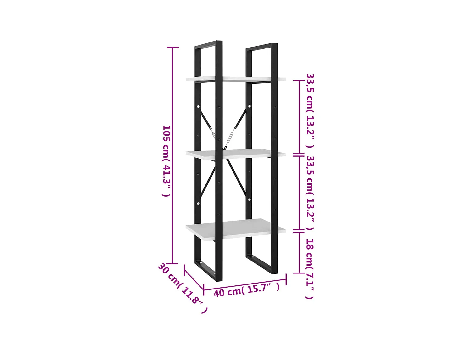 Bibliothèque à 3 niveaux blanc 40x30x105 cm bois d'ingénierie