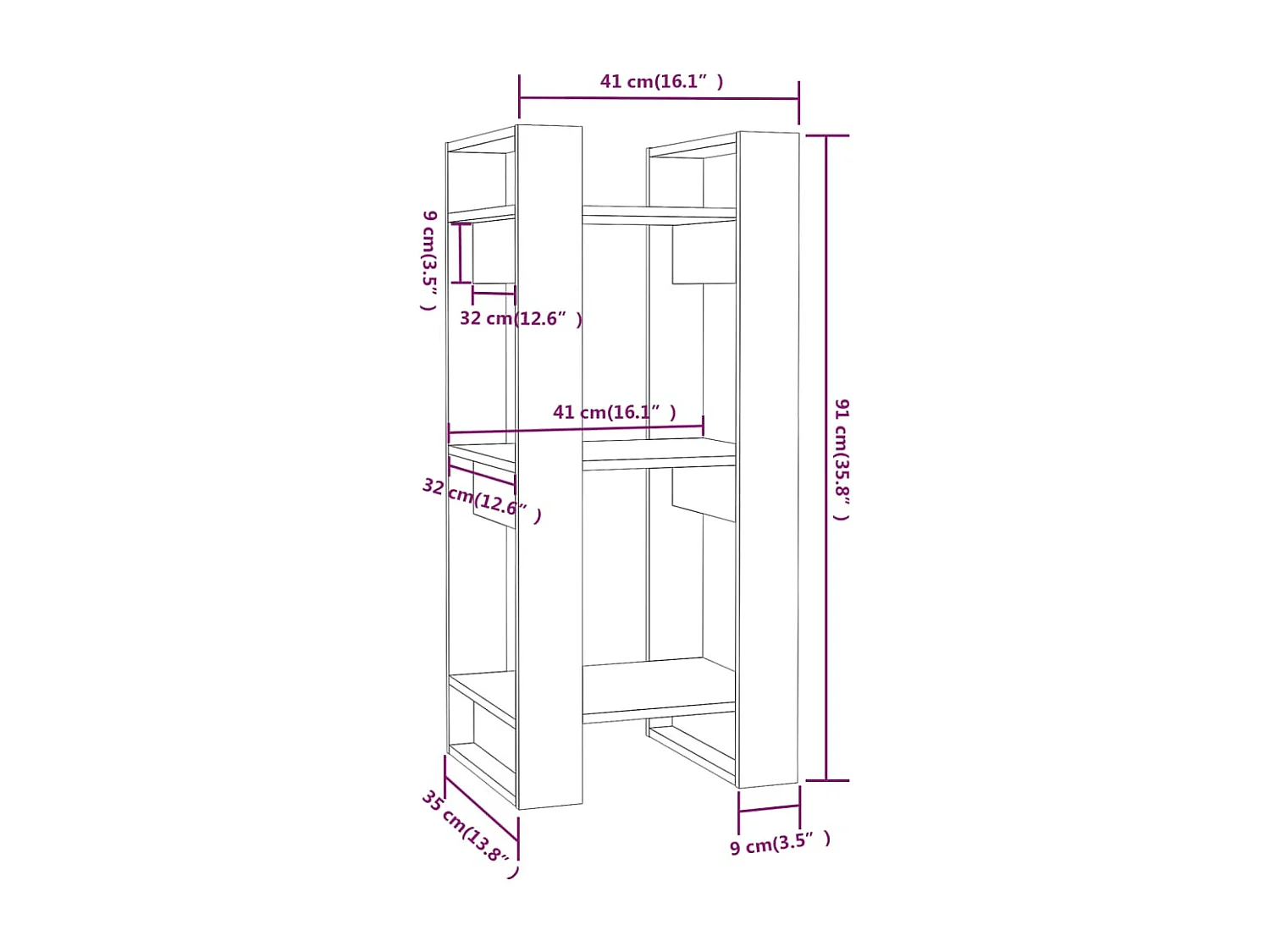 Librería/Separador de ambientes 41x35x91 cm Pino macizo