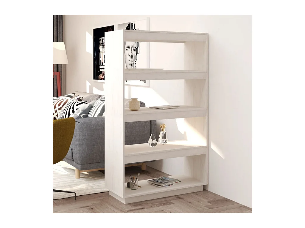 Librería/Bifurcador de ambientes blanco 80x35x135 cm Pino macizo