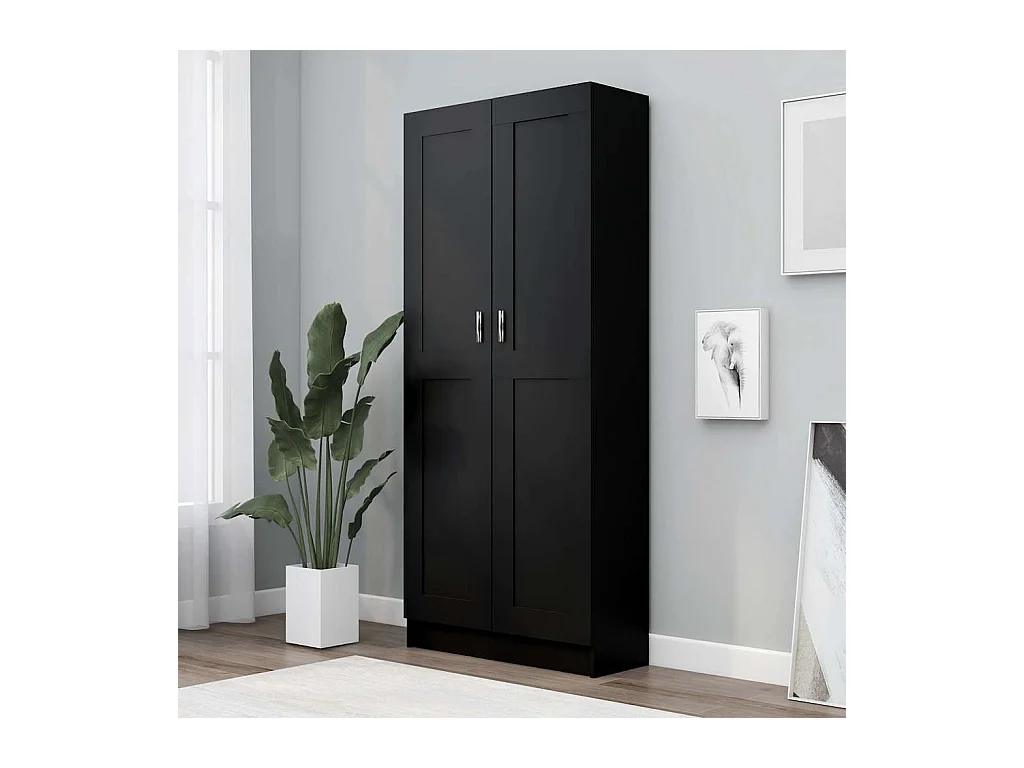 Bibliothèque Noir 82,5x30,5x185,5 cm Bois d'ingénierie