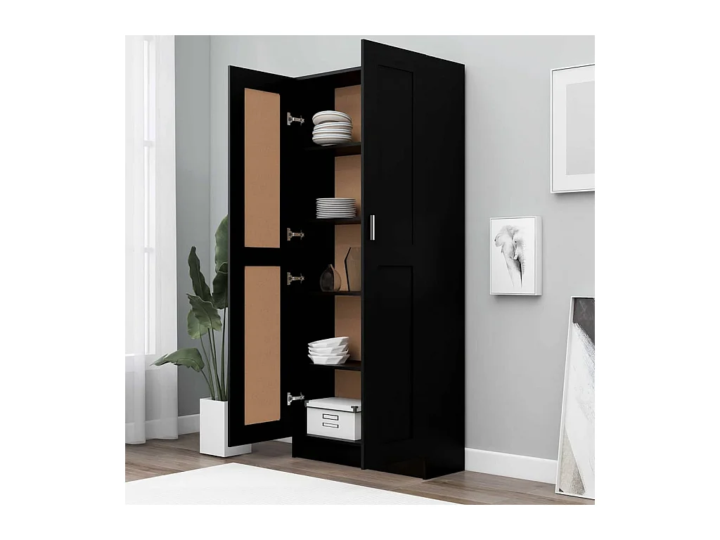 Bibliothèque Noir 82,5x30,5x185,5 cm Bois d'ingénierie