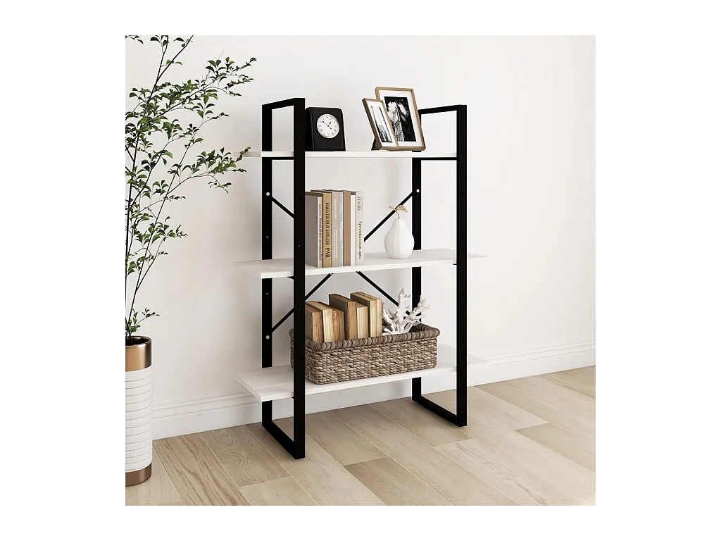 Librería de 3 niveles Blanca 80x30x105 cm Madera maciza de pino