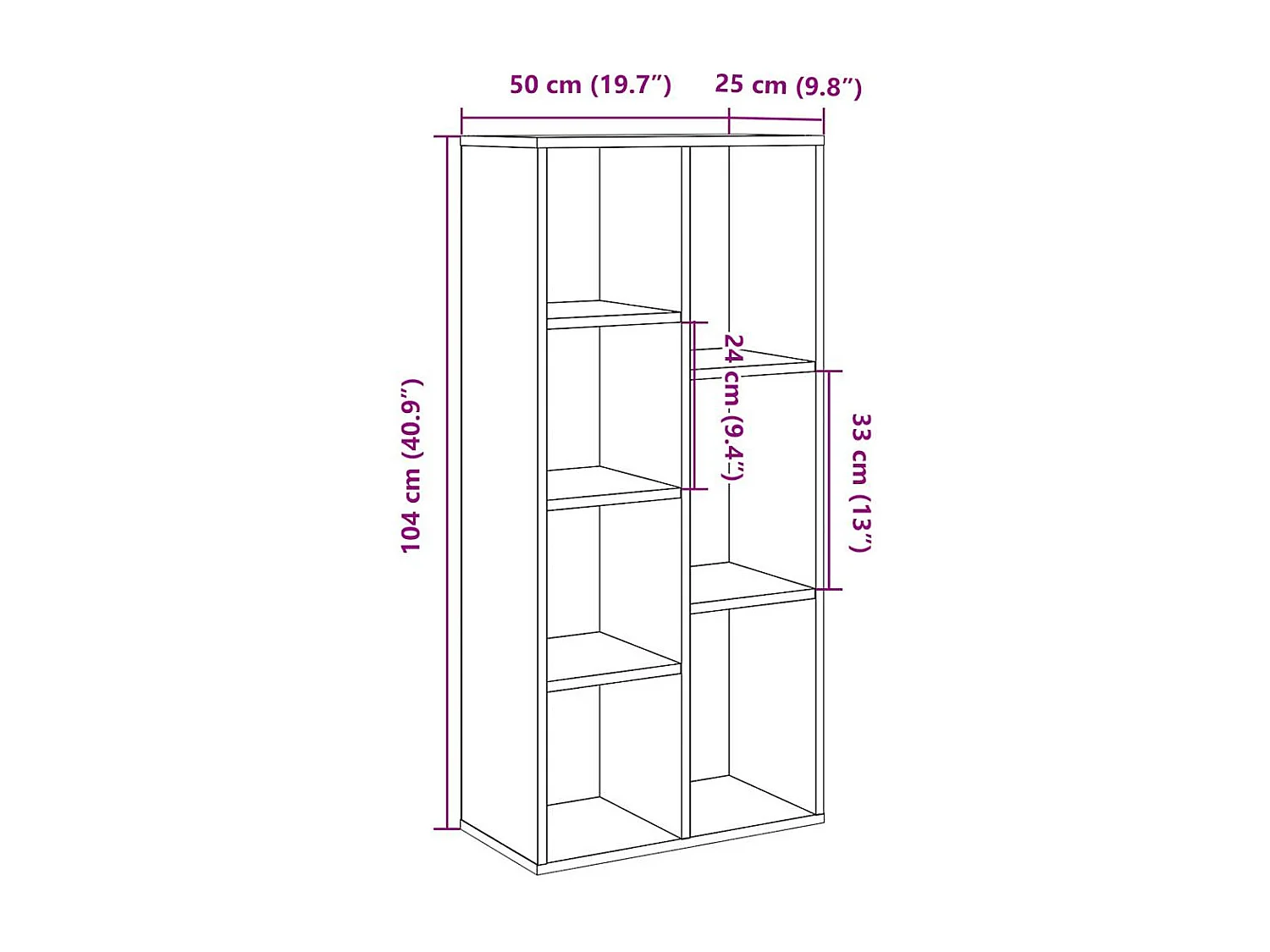 Bibliothèque chêne artisanal 50x25x104 cm
