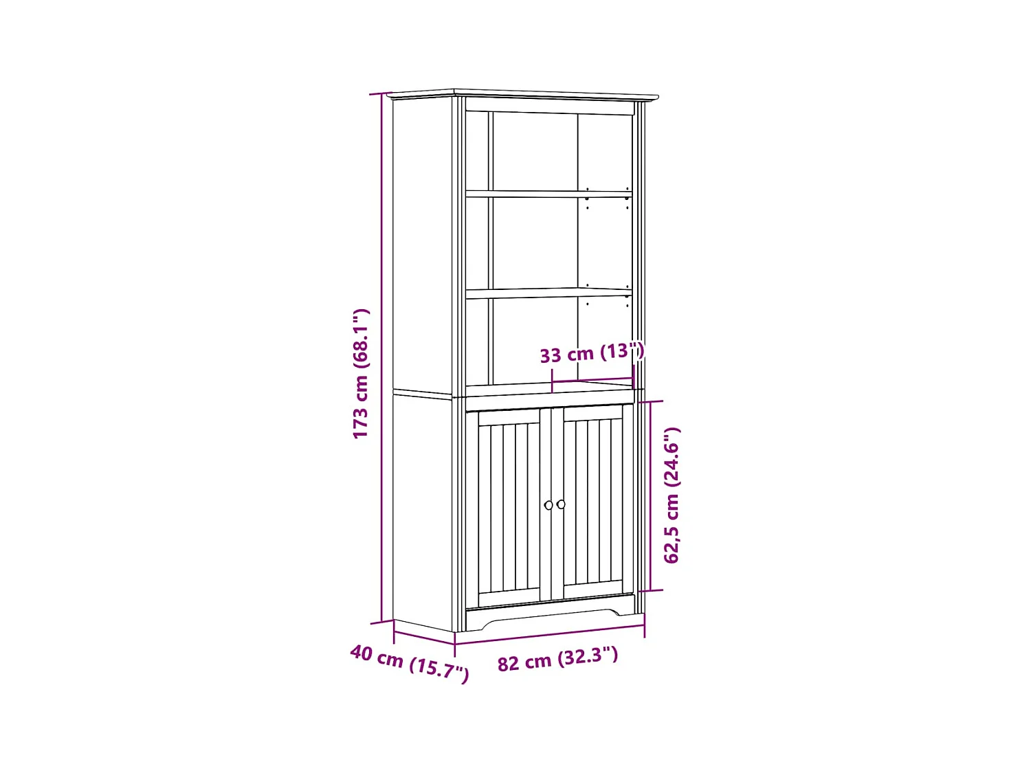 Bibliothèque BODO blanc 82x40x173 cm bois de pin massif