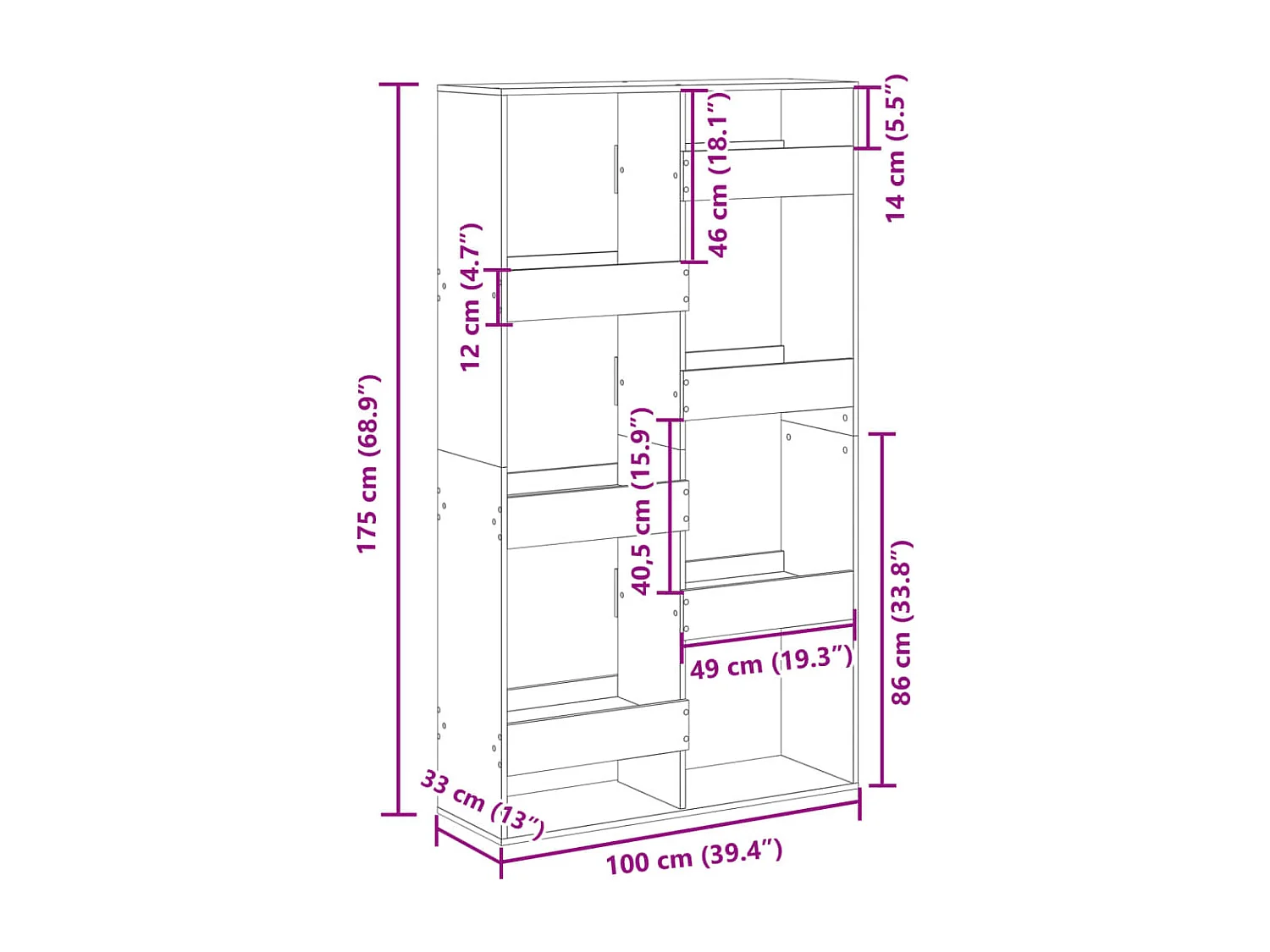 Parete divisoria bianca 100x33x175 cm in legno ingegnerizzato