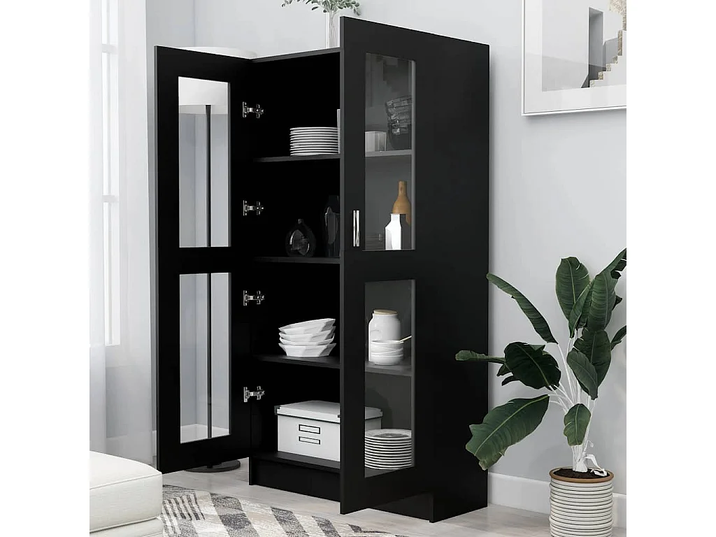 Zwarte vitrinekast 82,5x30,5x150 cm Technisch hout