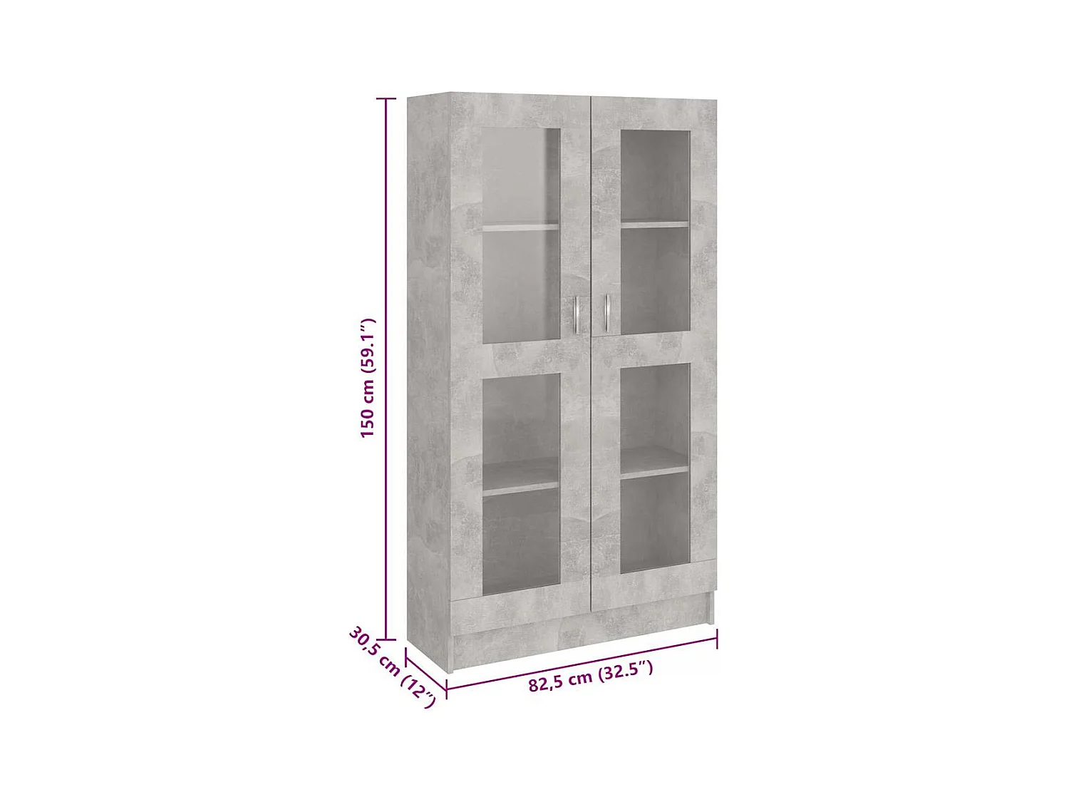 Armoire à vitrine Gris béton 82,5x30,5x150 cm Bois d'ingénierie