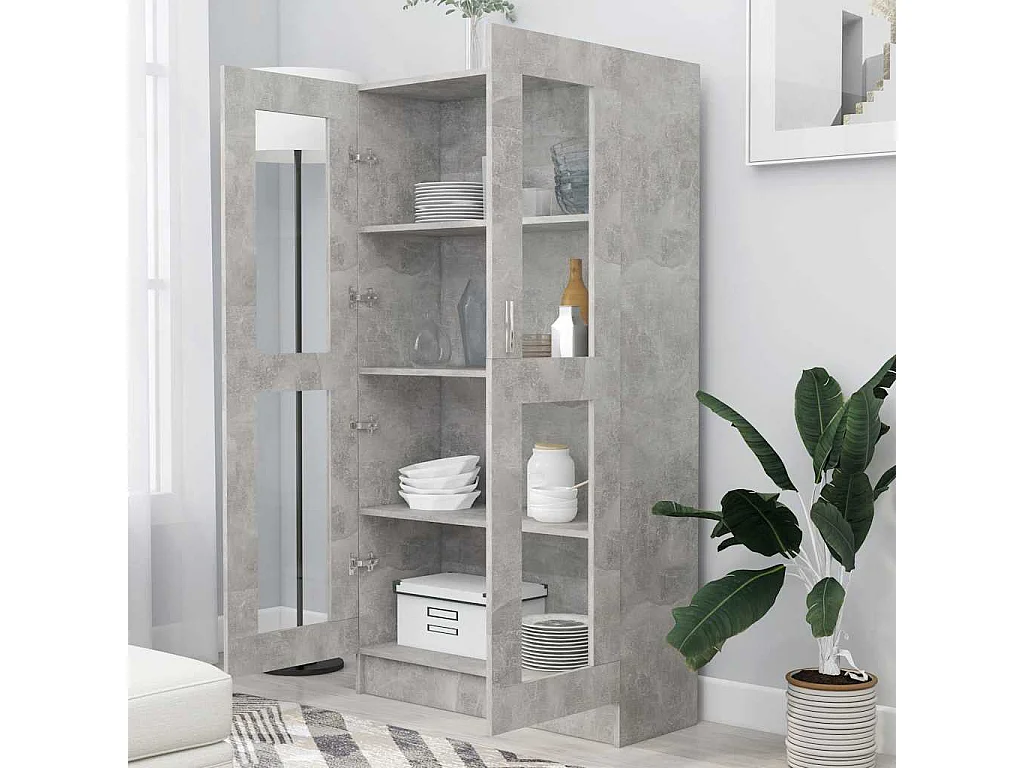 Armoire à vitrine Gris béton 82,5x30,5x150 cm Bois d'ingénierie